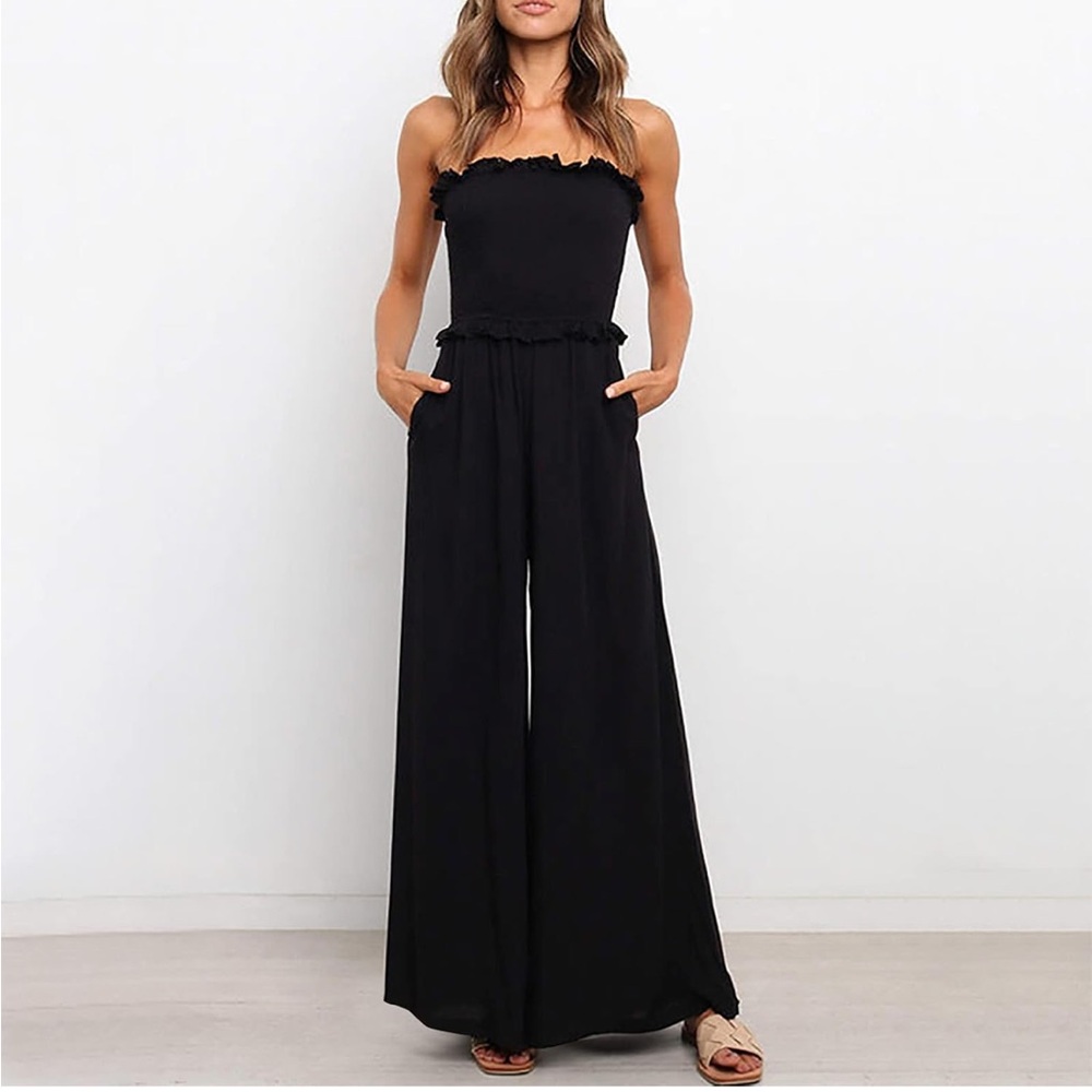 Elegant Black Strapless Jumpsuit